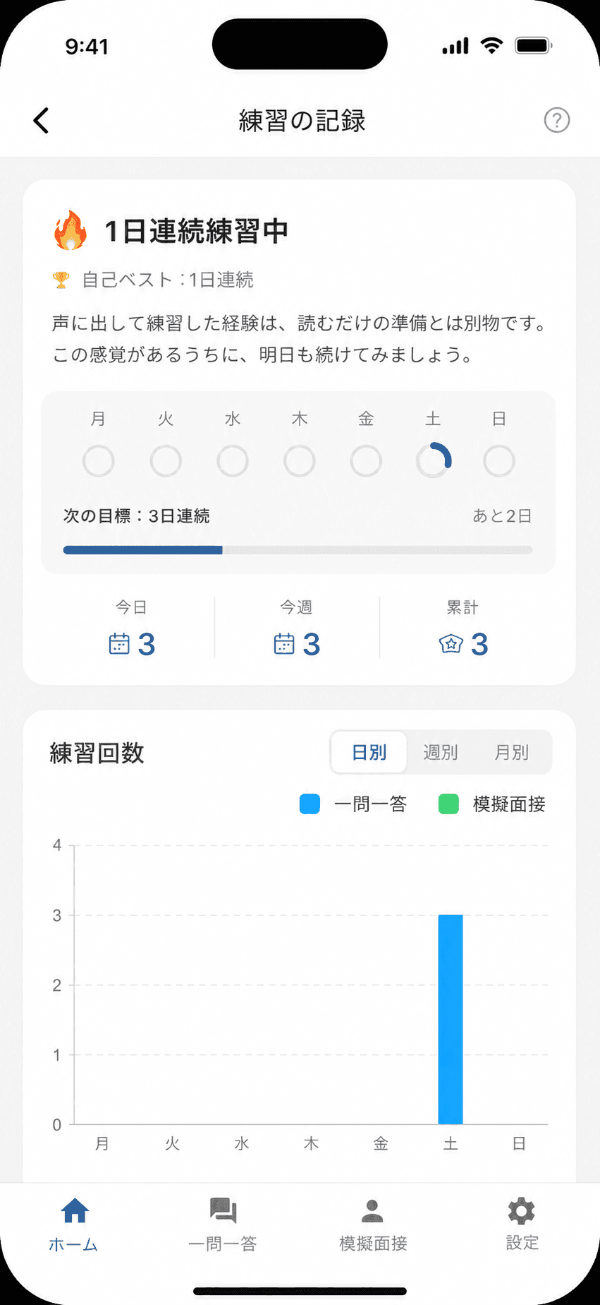 繰り返し練習 + 面接予定