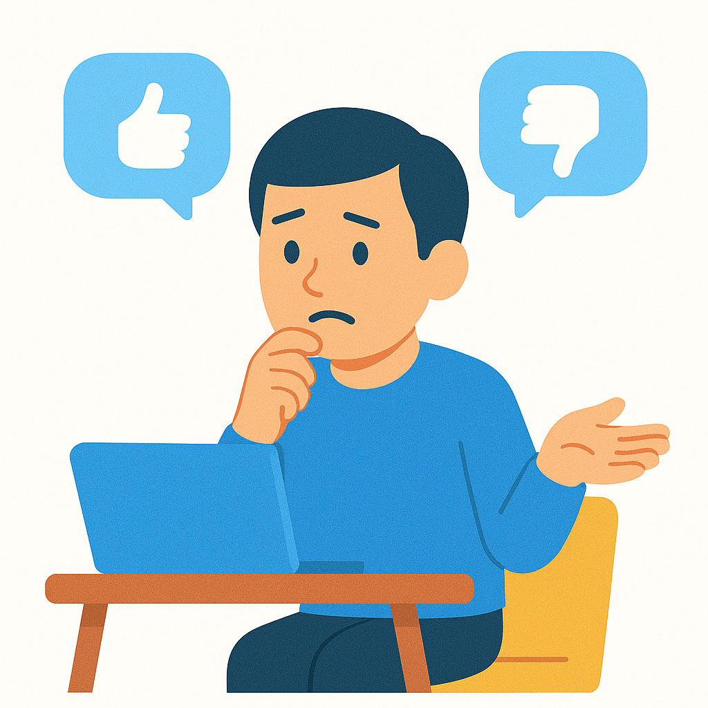 自分の回答を客観視できない問題を表現したイラスト